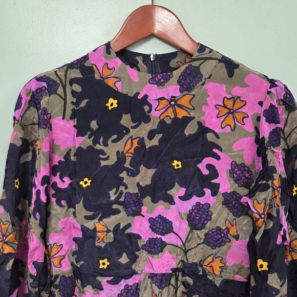 Oliphant Suzani Navy Mock Neck Ruffle Maxi Dress in a silk viscose Womens Small - Picture 3 of 15